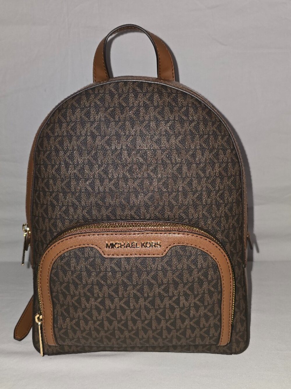 Michael Kors Jaycee Brown MK Logo Double Zip Compartment Backpack 35S2G8TB2B NEW